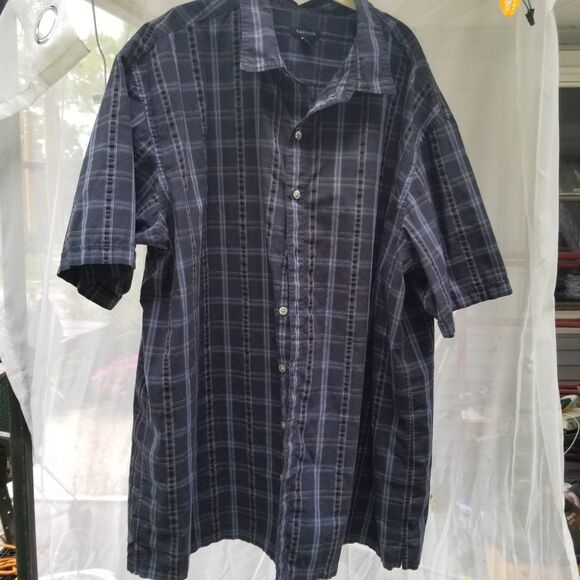 Van Heusen short sleeve button down Shirt 3xlt 20-20 1\2 blue plaid - Picture 1 of 6